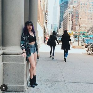 Hi-Rise denim cheeky shorts